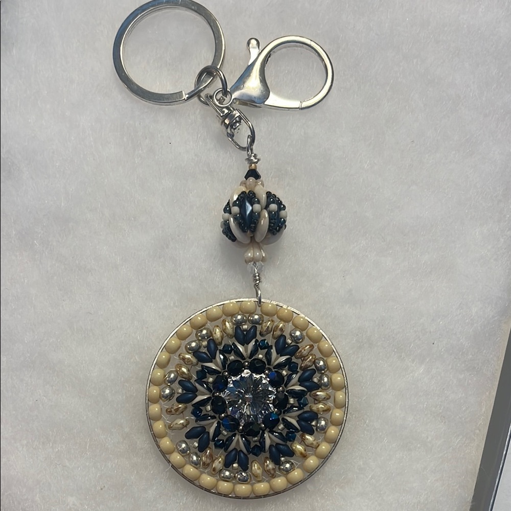 Elegant Handmade Beaded Keychain with Silver Accents